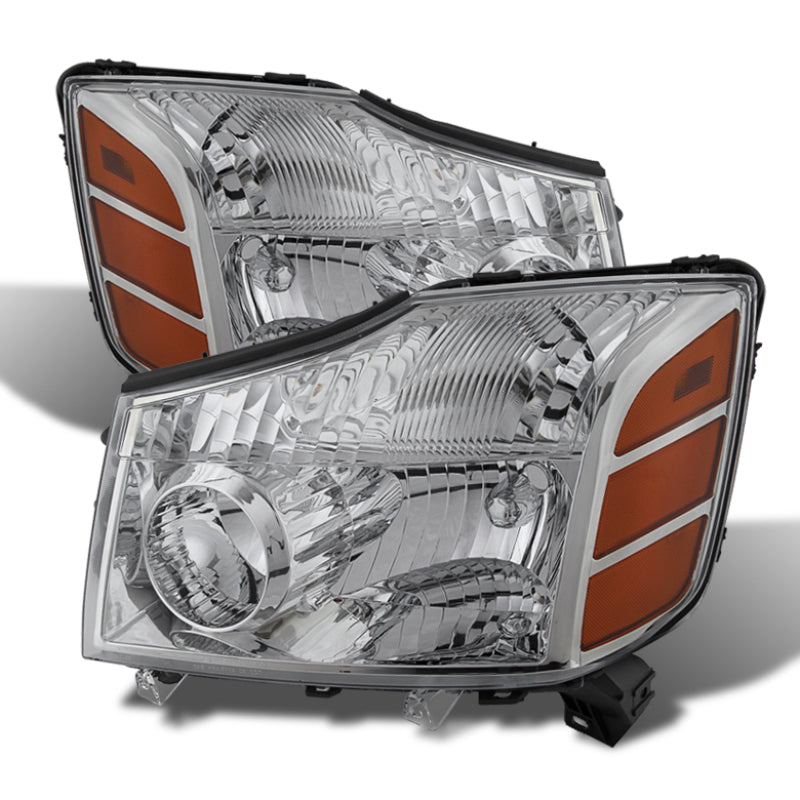 xTune Nissan Titan 04-14 / Armada 04-07 OEM Amber Head Lights Set Chrome HD-JH-NTI04-AM-C